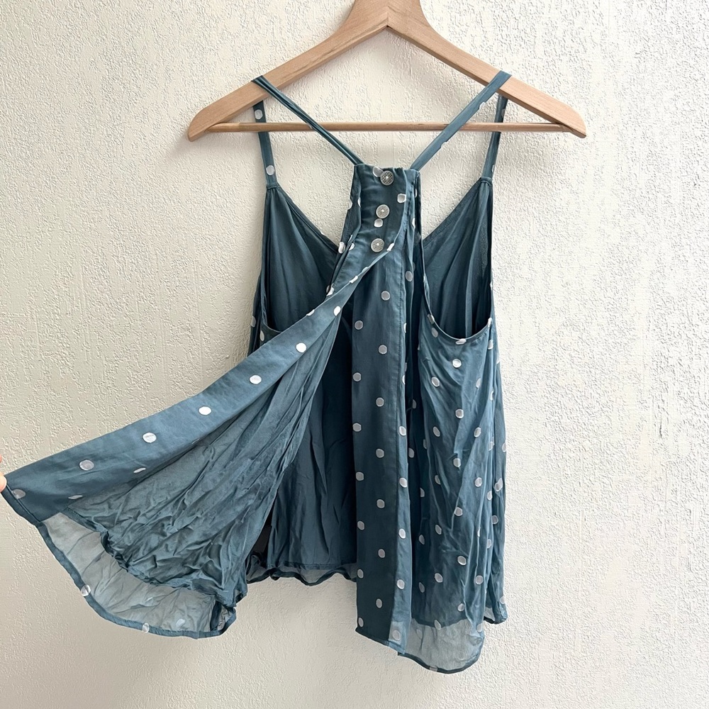 Blue and White Flowy Polka Dot Tank Top